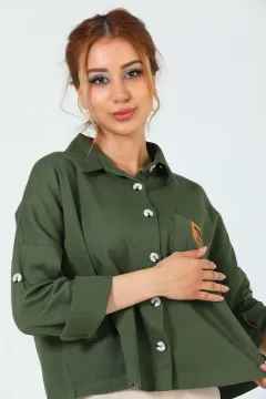Kadın Kol Apoletli Gabardin Ceket Gömlek Haki