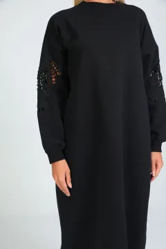 Kadın Kol Detaylı Sweat Elbise Siyah