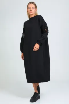 Kadın Kol Detaylı Sweat Elbise Siyah