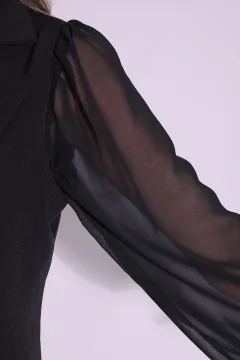 Kadın Kol Tül Detaylı İç Astarlı Ceket Siyah