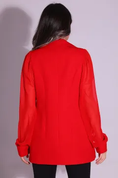 Kadın Kol Tül Detaylı İç Astarlı Ceket Kırmızı