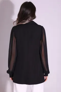 Kadın Kol Tül Detaylı İç Astarlı Ceket Siyah