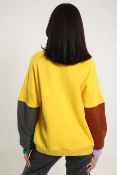 Kadın Kolları Triko Detaylı Sweatshirt Sarı