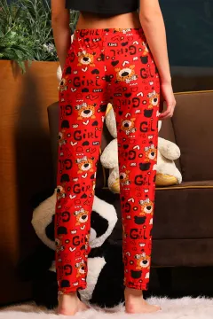 Kadın Köpek Desenli Alt Pijama Kırmızı