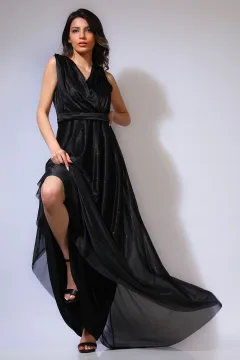 Kadın Kravuze Yaka Abiye Elbise Siyah