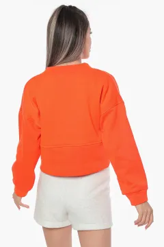 Kadın Kruvaze Yaka Şardonlu Sweatshirt Orange
