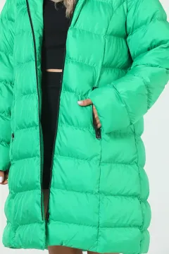 Kadın Kürklü Uzun Şişme Mont Yeşil