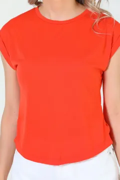 Kadın Likralı Bisiklet Yaka Duble Kol T-shirt Orange