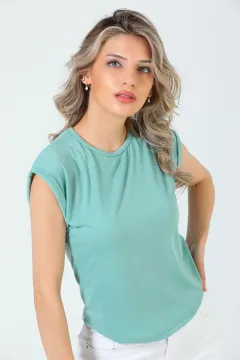 Kadın Likralı Bisiklet Yaka Duble Kol T-shirt Mint