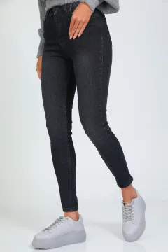 Kadın Likralı Yüksek Bel Jeans Pantolon Antrasit