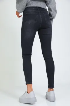 Kadın Likralı Yüksek Bel Jeans Pantolon Antrasit