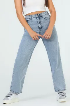 Kadın Mom Jeans Pantolon Buzmavisi