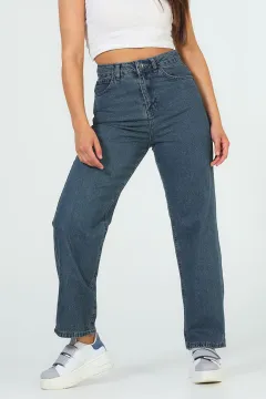 Kadın Mom Jeans Pantolon Mavi Tint