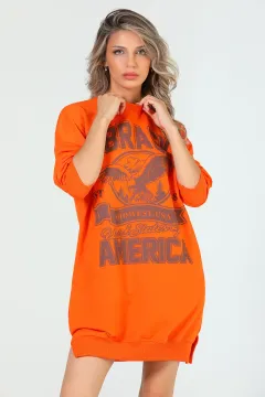 Kadın Nebraska Baskılı Tunik Sweatshırt Orange