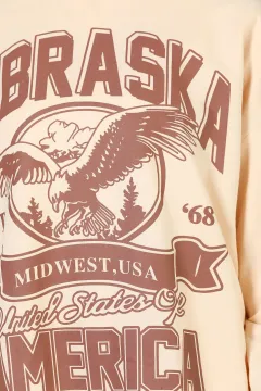 Kadın Nebraska Baskılı Tunik Sweatshırt Taş