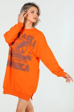 Kadın Nebraska Baskılı Tunik Sweatshırt Orange
