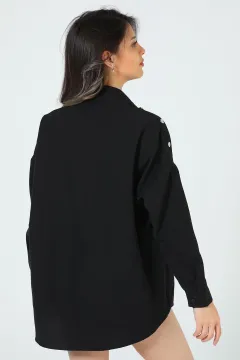 Kadın Omuz Detaylı Gömlek Siyah