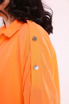 Kadın Omuz Düğme Detaylı Salaş Gömlek Orange