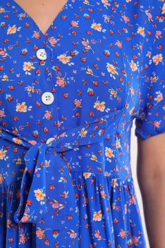 Kadın Ön Bağlamalı Çiçek Desenli Elbise Saksmavisi