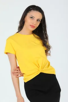 Kadın Ön Büzgü Detaylı T-shirt Sarı