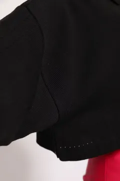 Kadın Ön Çıtçıtlı Oversize Crop Triko Hırka Siyah