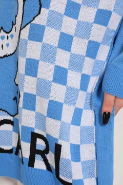 Kadın Ön Desenli Triko Tunik Mavi