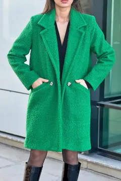Kadın Ön Düğmeli Buklet Kaban Yeşil