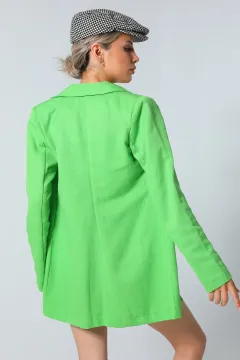 Kadın Ön Düğmeli Keten Blazer Ceket Yeşil