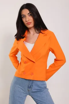 Kadın Ön Düğmeli Kısa Blazer Ceket Orange
