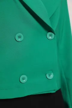 Kadın Ön Düğmeli Kısa Blazer Ceket Yeşil