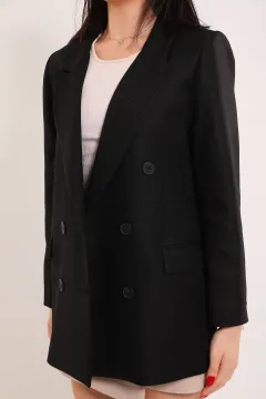 Kadın Ön Düğmeli Sahte Cepli Blazer Ceket Siyah