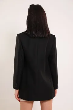 Kadın Ön Düğmeli Sahte Cepli Blazer Ceket Siyah