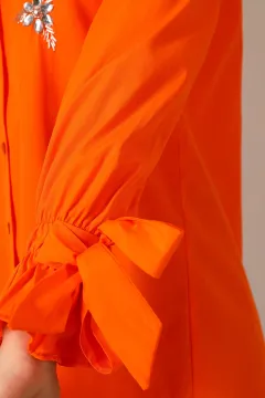 Kadın Ön Taşlı Bilek Bağlama Detaylı Salaş Gömlek Orange