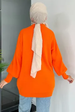 Kadın Ön Zincir Detaylı Tesettür Triko Tunik Orange