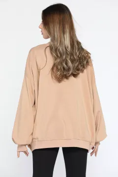 Kadın Oversize Balon Kol Sweatshirt Bisküvi