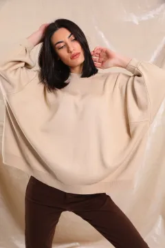 Kadın Oversize Balon Kol Triko Kazak Taş