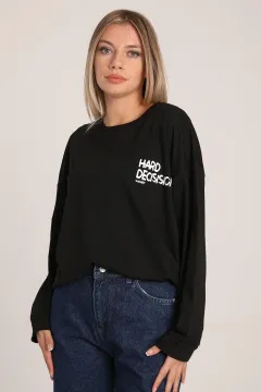 Kadın Oversize Baskılı Sweatshirt Siyah