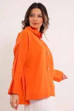 Kadın Oversize Düğme Taş Detaylı Gömlek Orange