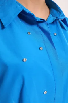 Kadın Oversize Taşlı Gömlek Mavi