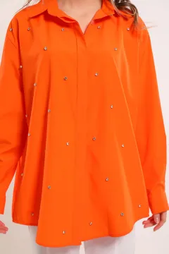 Kadın Oversize Taşlı Gömlek Orange