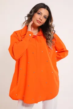Kadın Oversize Taşlı Gömlek Orange