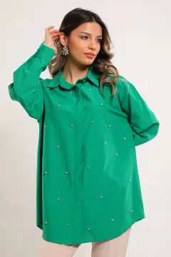 Kadın Oversize Taşlı Gömlek Yeşil