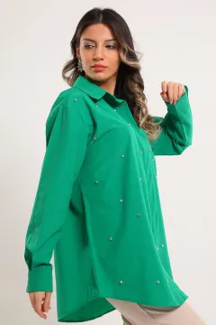Kadın Oversize Taşlı Gömlek Yeşil