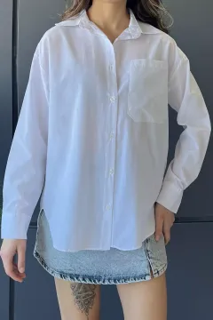 Kadın Oversize Tek Cepli Gömlek Beyaz