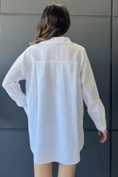 Kadın Oversize Tek Cepli Gömlek Beyaz