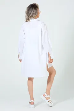 Kadın Oversize Yan Yırtmaçlı Gömlek Tunik Beyaz