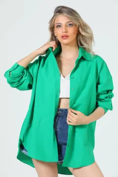 Kadın Owersize Basıc Gömlek Yeşil