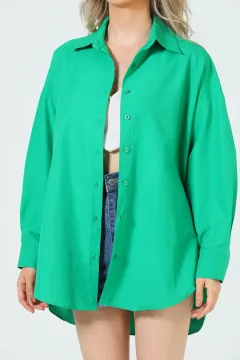 Kadın Owersize Basıc Gömlek Yeşil