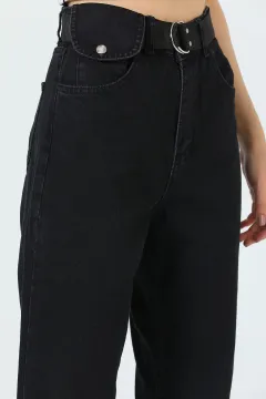 Kadın Palaska Kemerli Cep Kapaklı Jeans Pantolon Siyah