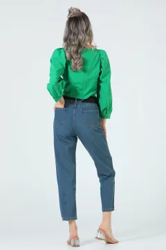 Kadın Palaska Kemerli Cep Kapaklı Jeans Pantolon Buzmavisi